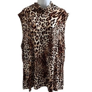 The limited cheetah print sleeveless smock neck blouse 2X